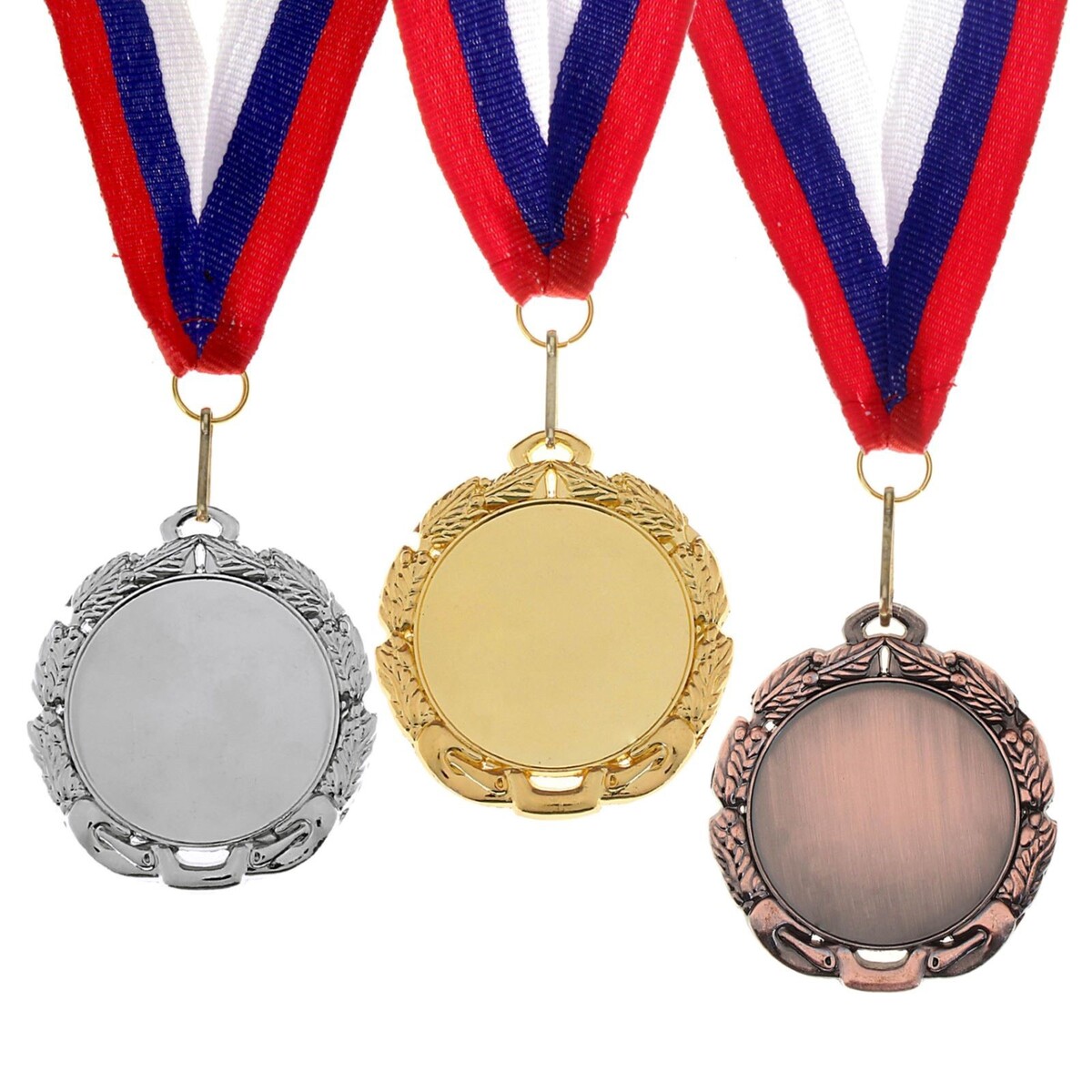 Медаль под нанесение 009 диам 7 см. цвет сер. с лентой медаль под нанесение 007 диам 5 см сер с лентой