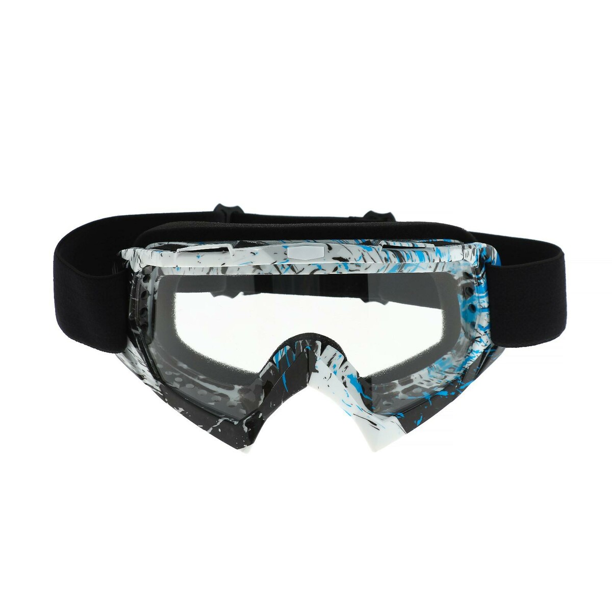 Очки-маска для езды на мототехнике, стекло прозрачное, цвет белый-синий-черный, ом-23 маска для плавания atemi 428 силикон синий