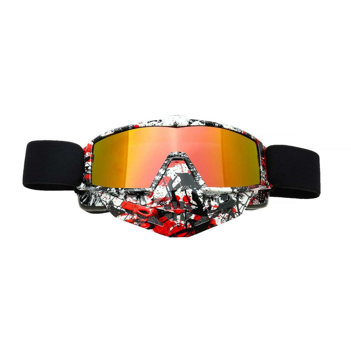Очки-маска для езды на мототехнике, стекло золотой хром, бело-красно-черные, ом-10 очки маска для езды на мототехнике разборные стекло оранжевый хром