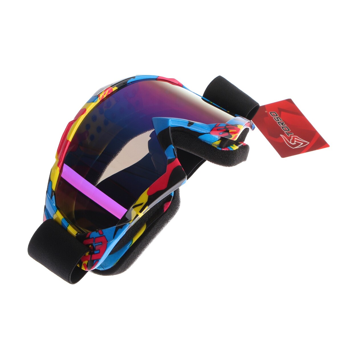 фото Очки-маска для езды на мототехнике, стекло сине-фиолетовый хамелеон, камуфляж-бомбер, ом-16 torso