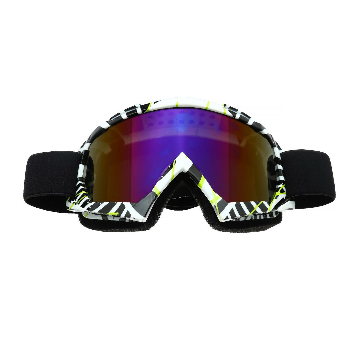 Очки-маска для езды на мототехнике, стекло сине-фиолетовый хамелеон, бело-черные, ом-19 очки маска со съемной защитой носа стекло прозрачное черные
