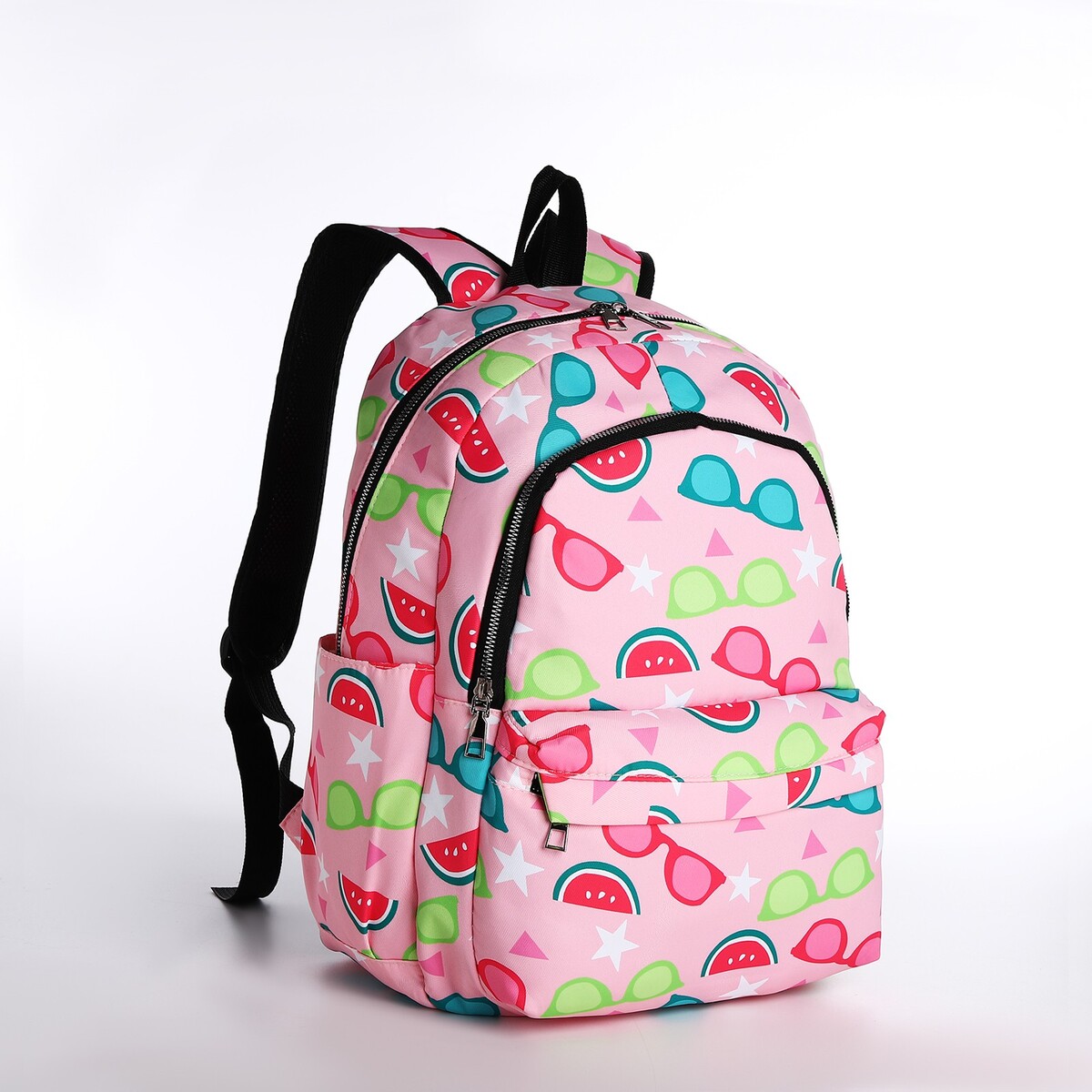 Рюкзак молодежный из текстиля 2 отдела на молнии, 3 кармана, цвет розовый