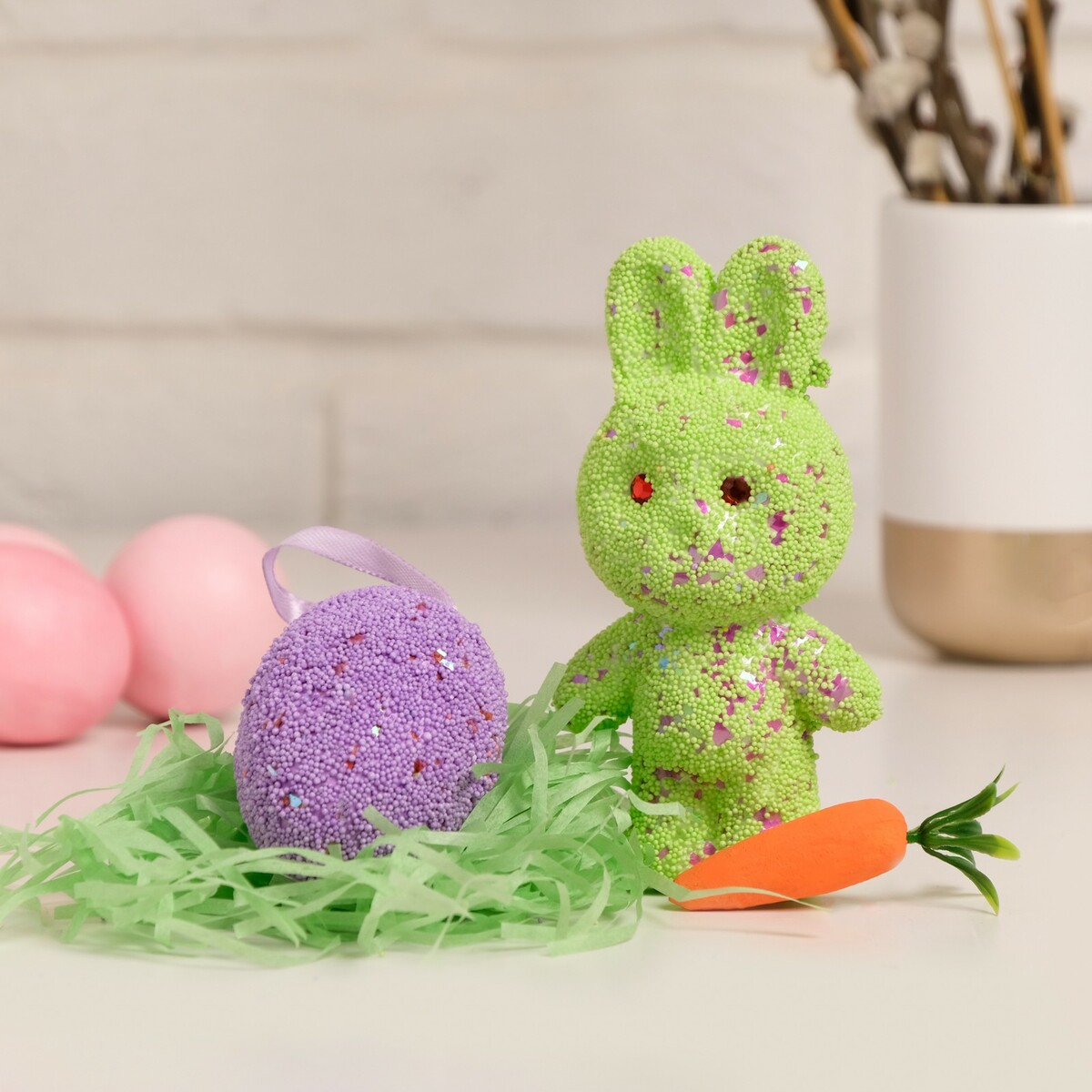 Набор декора кролик, морковка, яйцо. (6*12см) пасхальный набор adelica подставка под яйцо и кулич подсвечник термонаклейки на 7 яиц береза