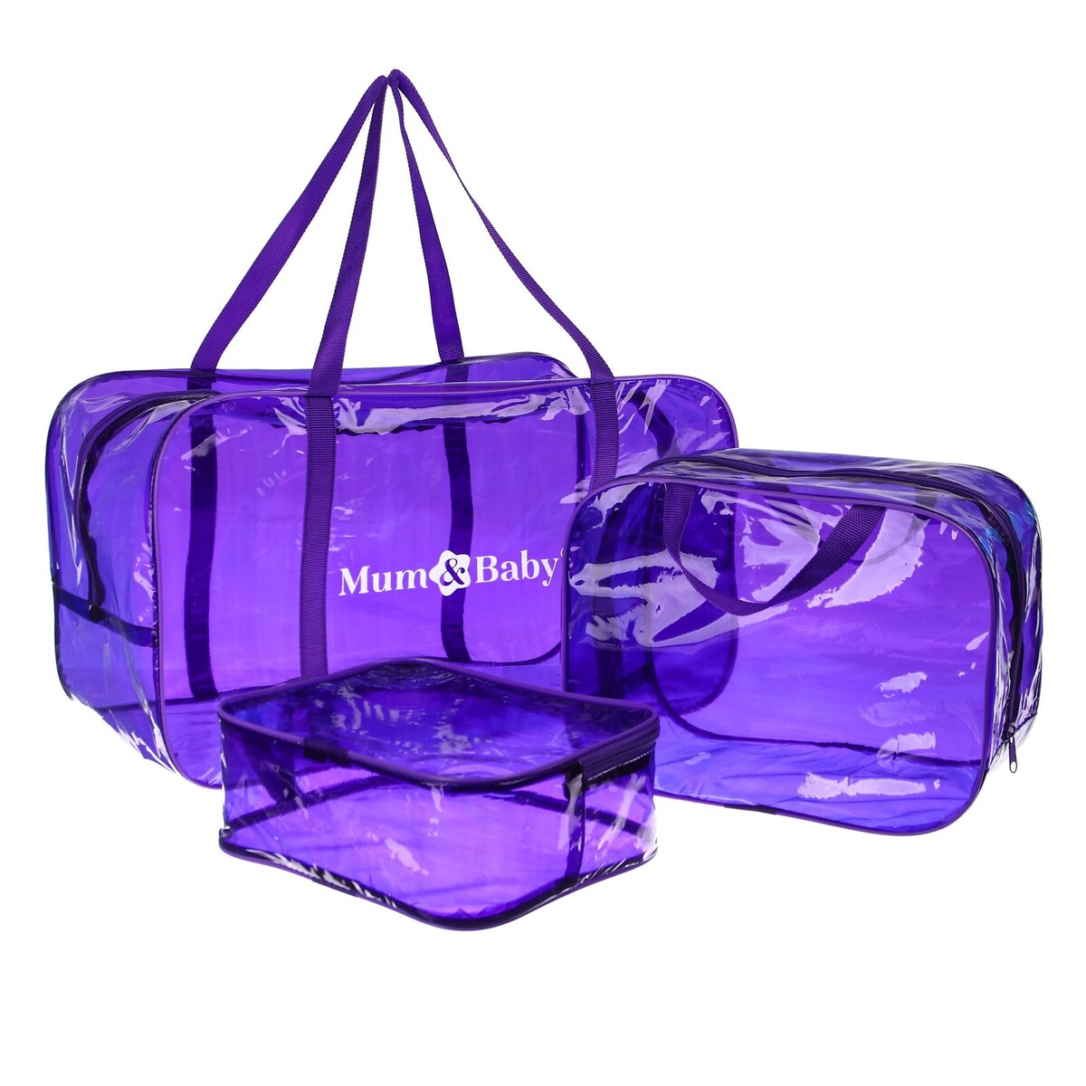 Набор сумок в роддом, 3 шт., цветной пвх, цвет фиолетовый набор коробок 3 в 1 обратный конус фиолетовый без крышек с ручкой 11 х 14 х 14 16 х 16 х 18 см