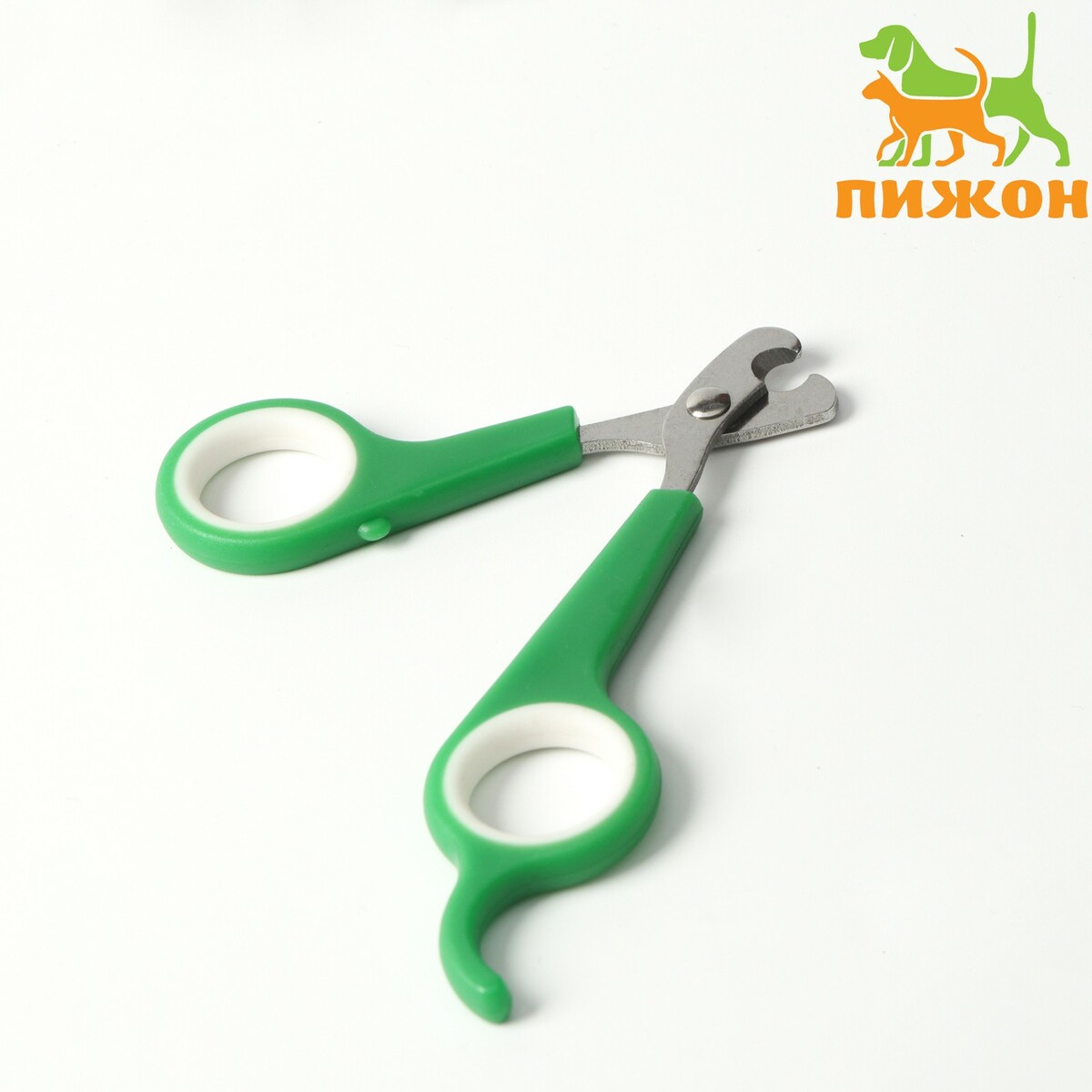 Ножницы-когтерезы с упором для пальца, отверстие 6 мм, зеленые с белым