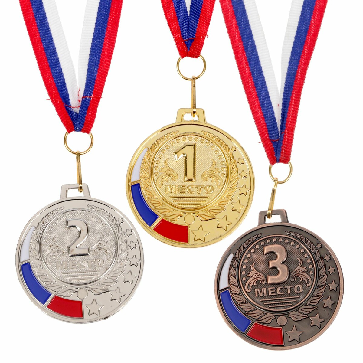 Медаль призовая 062 диам 5 см. 1 место, триколор. цвет зол. с лентой медаль призовая 013 диам 5 см 2 место триколор сер с лентой