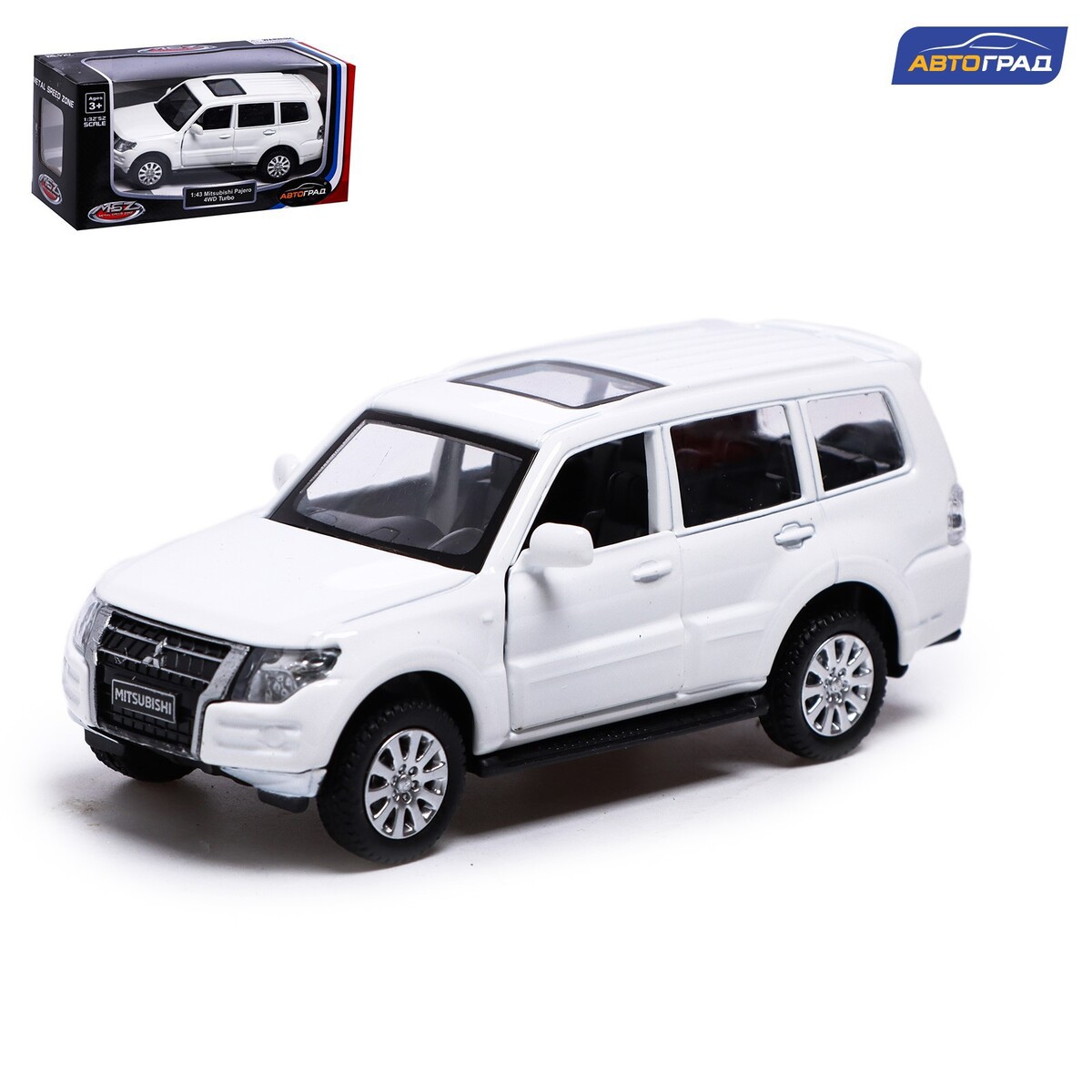 Машина металлическая mitsubishi pajero 4wd, 1:43, инерция, открываются  двери, цвет белый Автоград 01058625: купить за 450 руб в интернет магазине  с бесплатной доставкой