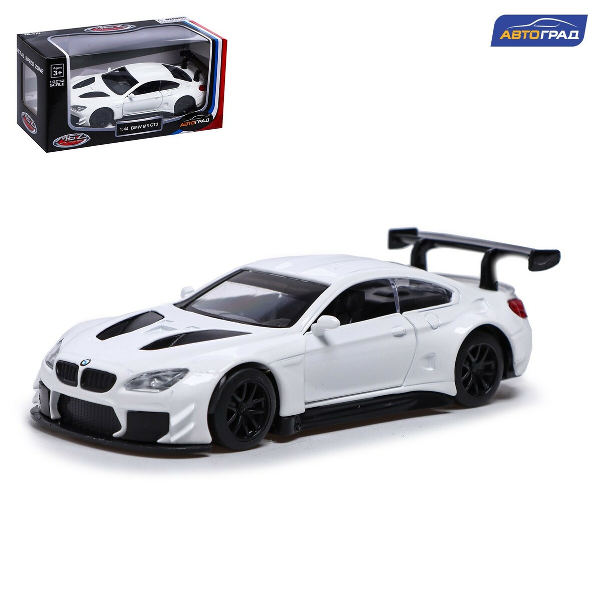 Машина металлическая bmw m6 gt3, 1:44, инерция, открываются двери, цвет  белый Автоград 01058651: купить за 480 руб в интернет магазине с бесплатной  доставкой