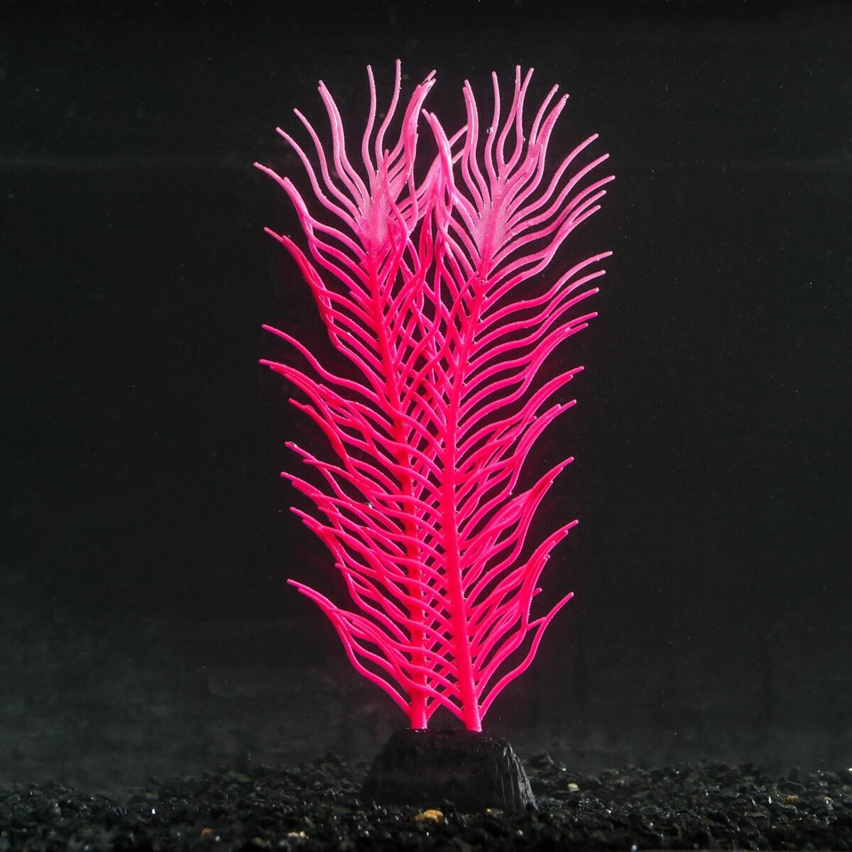 Растение силиконовое аквариумное, светящееся в темноте, 6,5 х 18 см, розовое No brand