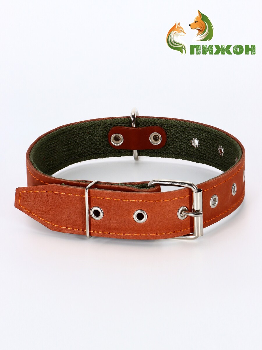 

Ошейник комбинированный безразмерный, кожа/брезент, 65×3.5 см, ош 31-61 см, коричневый