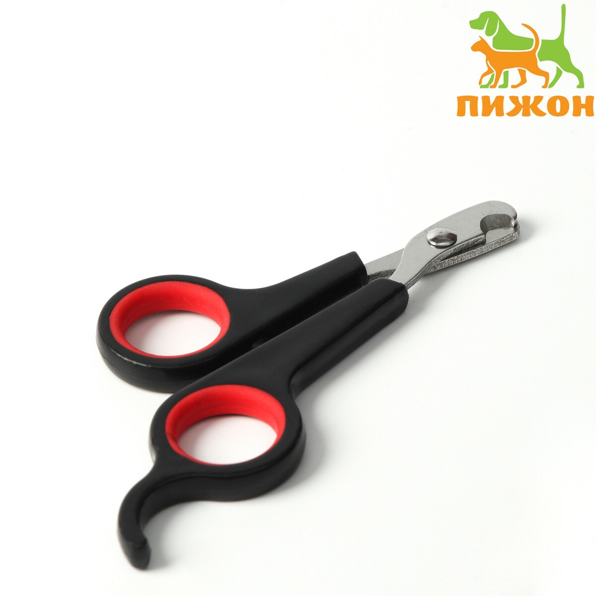 Ножницы-когтерезы с упором для пальца, отверстие 6 мм, чёрные с красным, Пижон