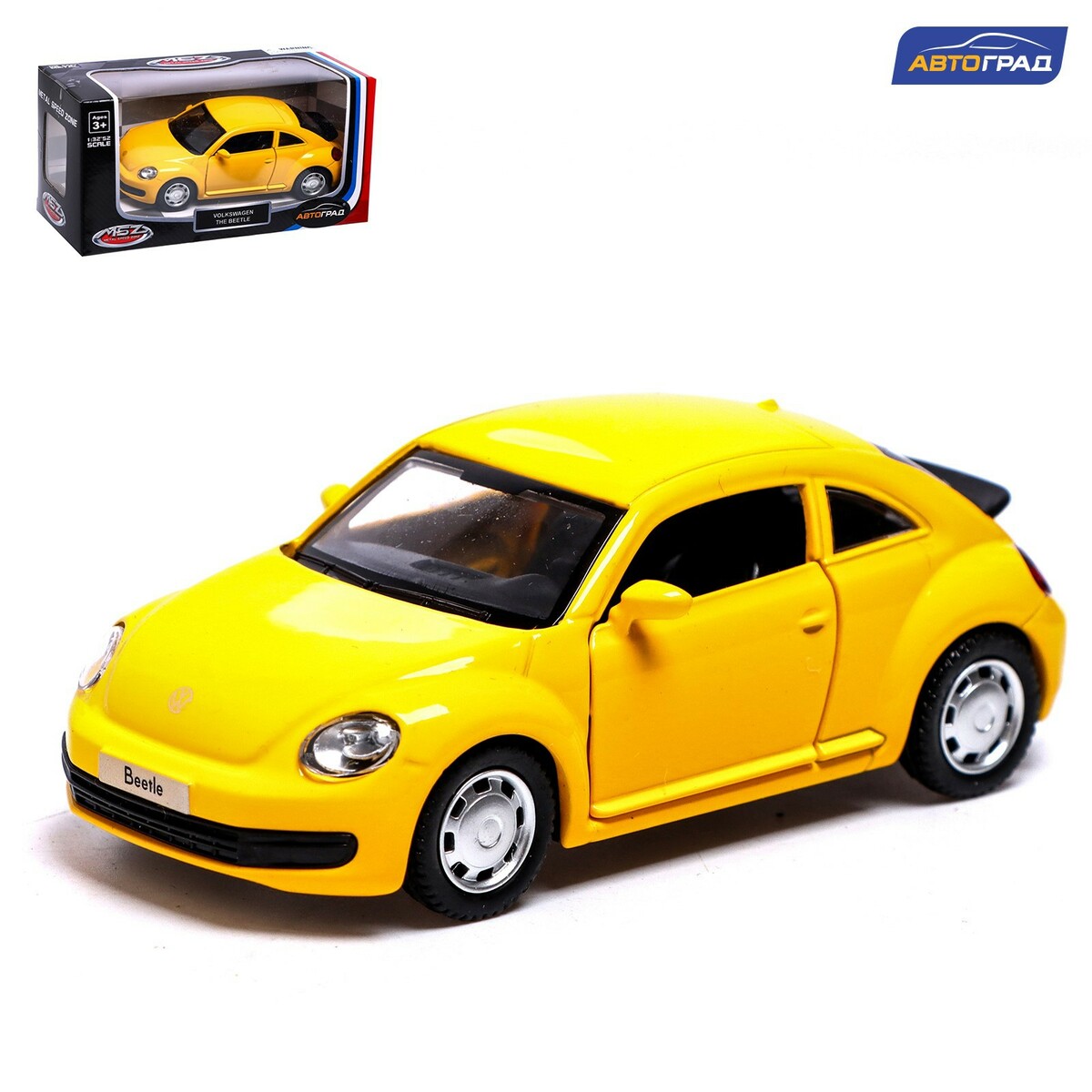 Машина металлическая volkswagen the beetle, 1:38, инерция, открываются  двери, цвет желтый Автоград 01065741: купить за 500 руб в интернет магазине  с бесплатной доставкой