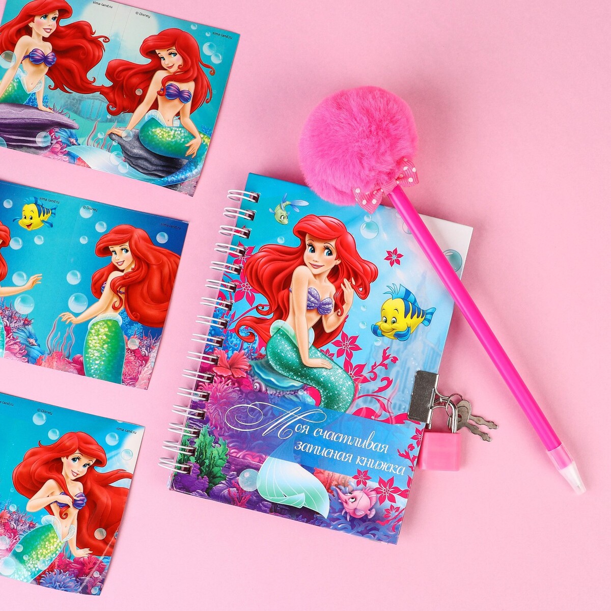 Подарочный набор: записная книжка на замочке, наклейки и ручка - пушистик, принцессы записная книжка flamingo youth
