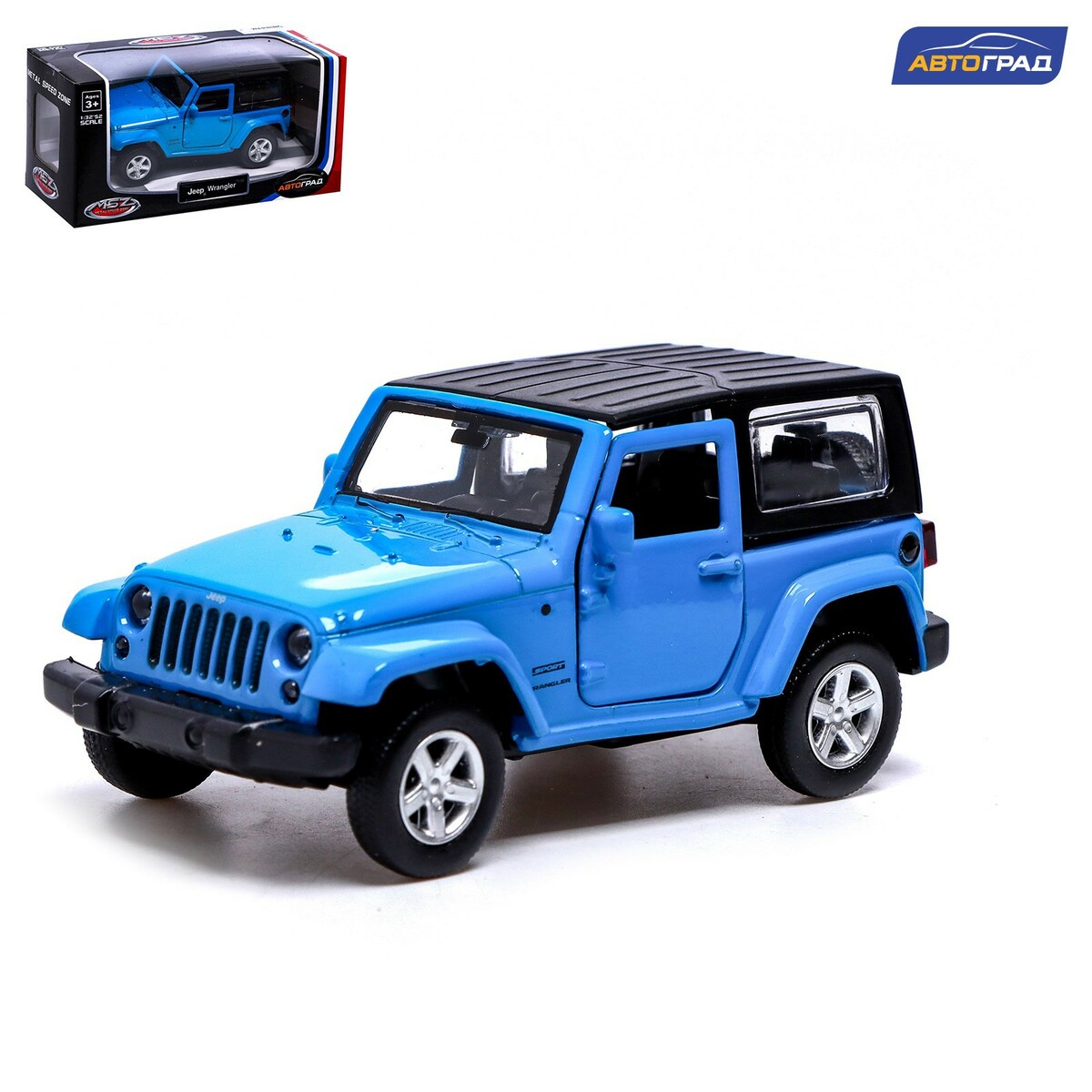 Машина металлическая jeep wrangler, 1:42, инерция, открываются двери, цвет  синий Автоград 01066811: купить за 580 руб в интернет магазине с бесплатной  доставкой