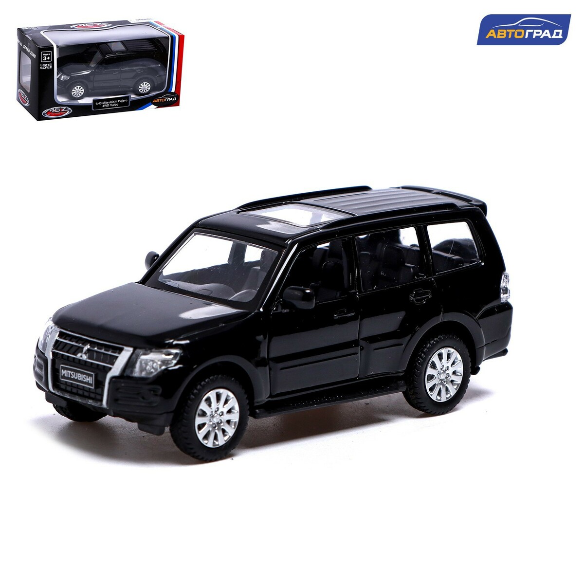 

Машина металлическая mitsubishi pajero 4wd, 1:43, инерция, открываются двери, цвет черный