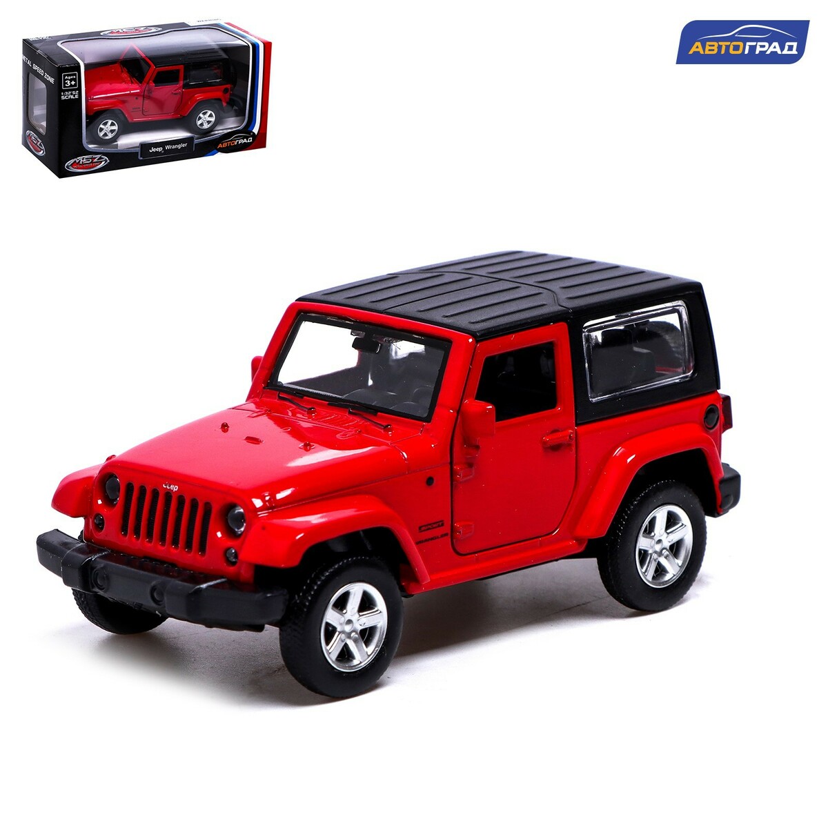 Машина металлическая jeep wrangler, 1:42, инерция, открываются двери, цвет  красный Автоград 01072559: купить за 610 руб в интернет магазине с  бесплатной доставкой