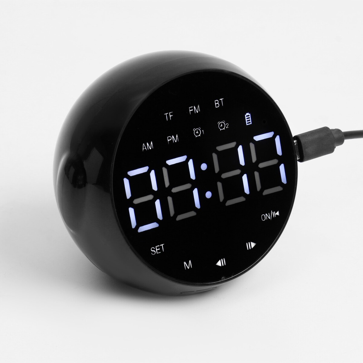 

Часы-будильник электронные, bluetooth 5.0, fm, tf карта, колонка, 2000 мач, 9x7.5x8 см, Черный