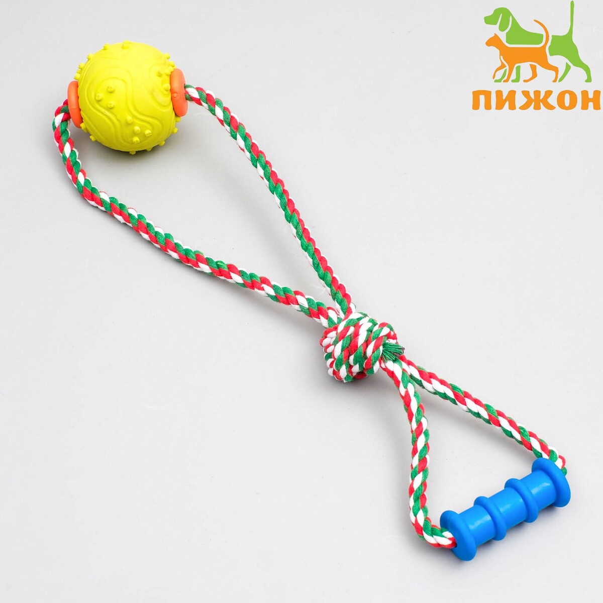 Игрушка канатная с жевательными элементами игрушка канатная плетеная с ручкой до 38 см до 180 г шар 7 см красная
