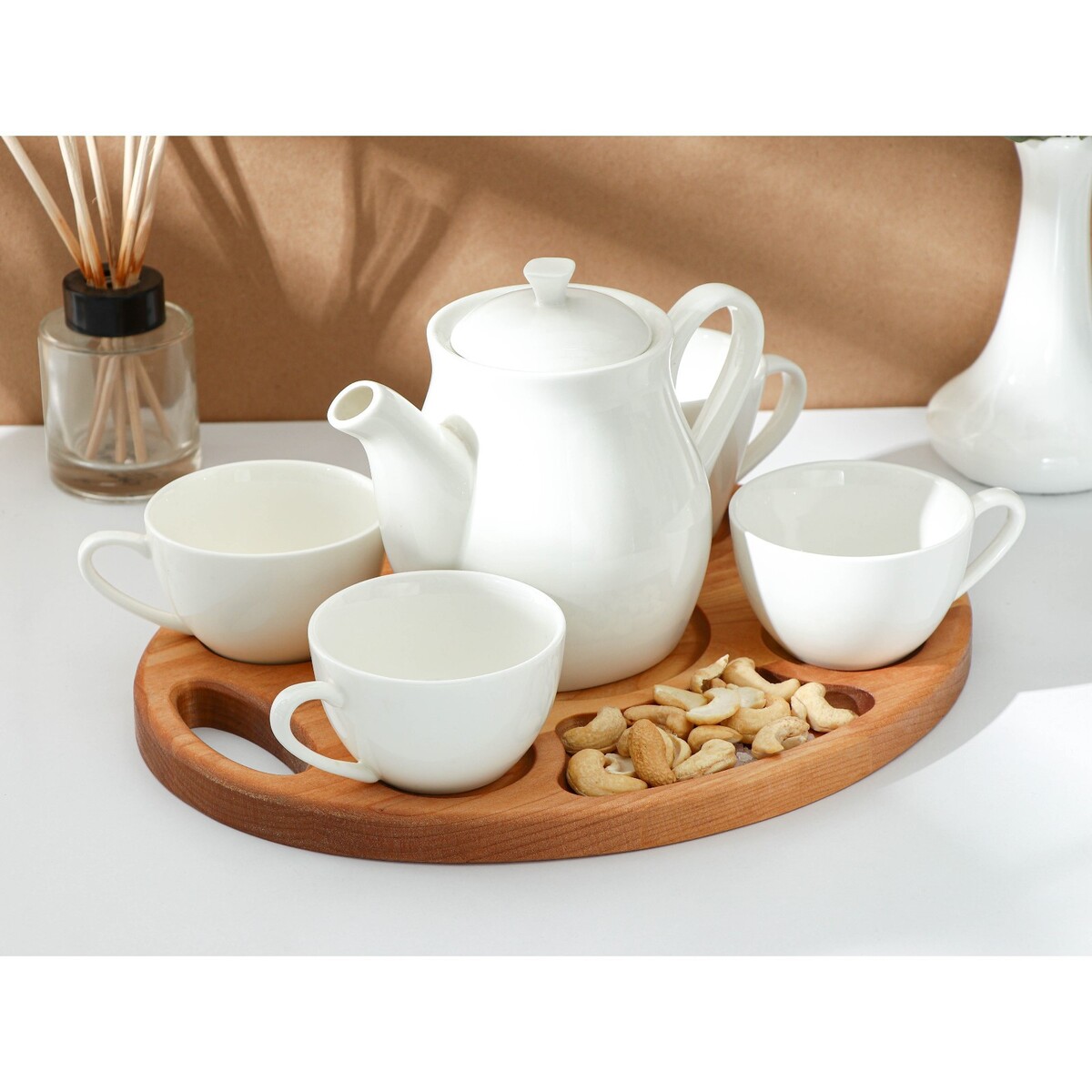 Поднос для чая на 4 персоны adelica, 32×26×1,8 см, массив березы, пропитано минеральным маслом
