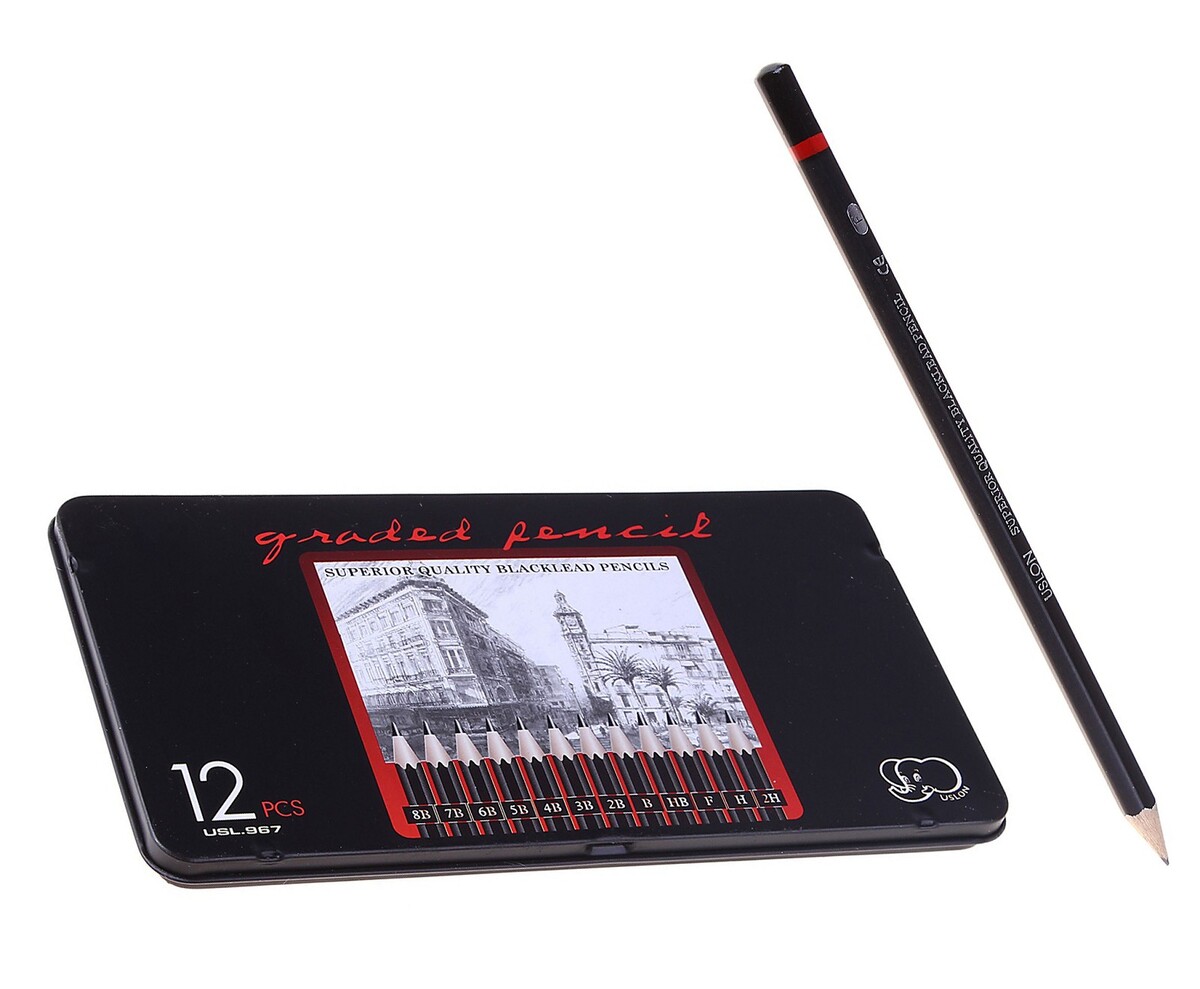 Набор карандашей чернографитных gladed pencil, 12 штук, твердость 2н-8в набор карандашей секционных чернографитных