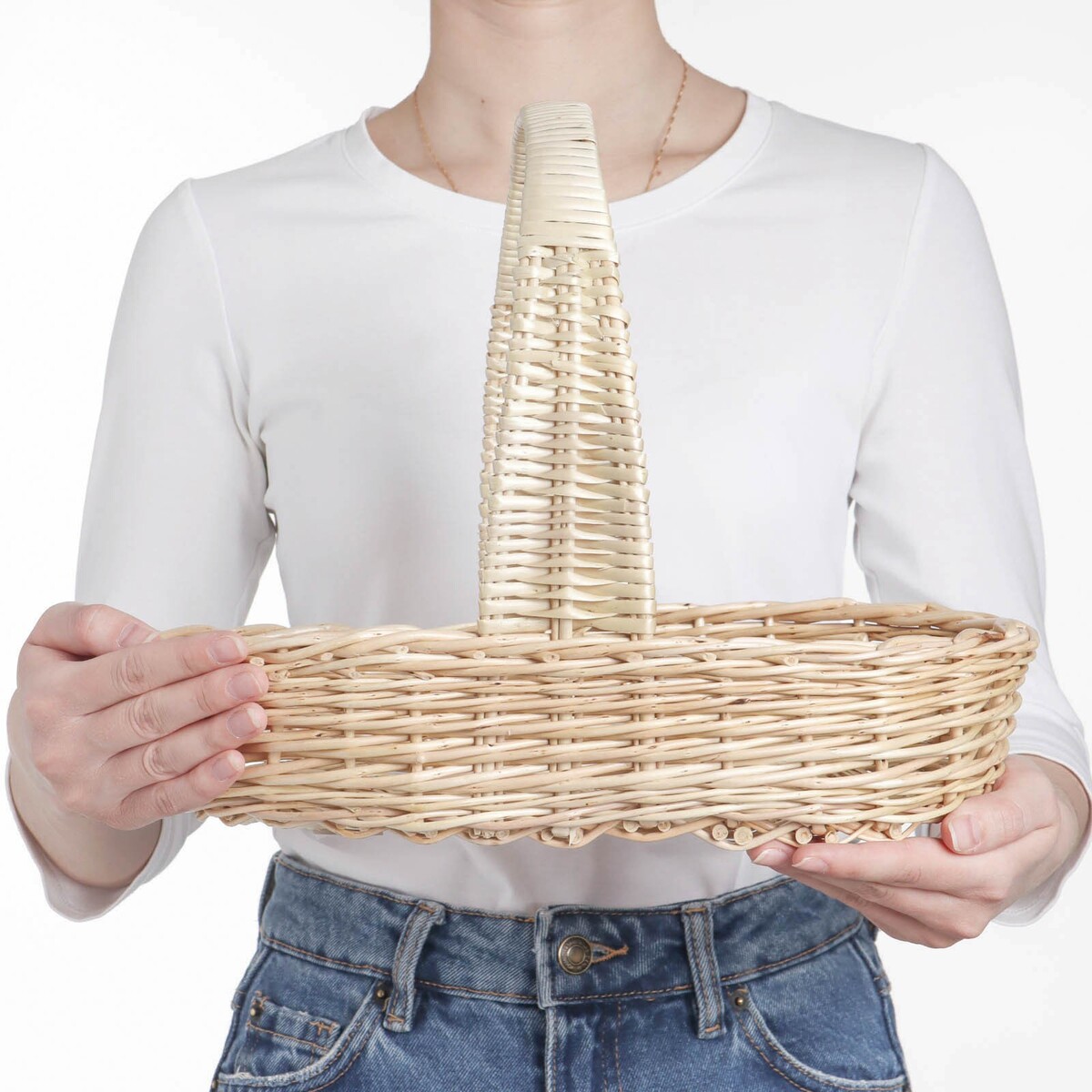 

Корзина продуктовая, 37×16×8/27 см, ручное плетение, ива, Бежевый