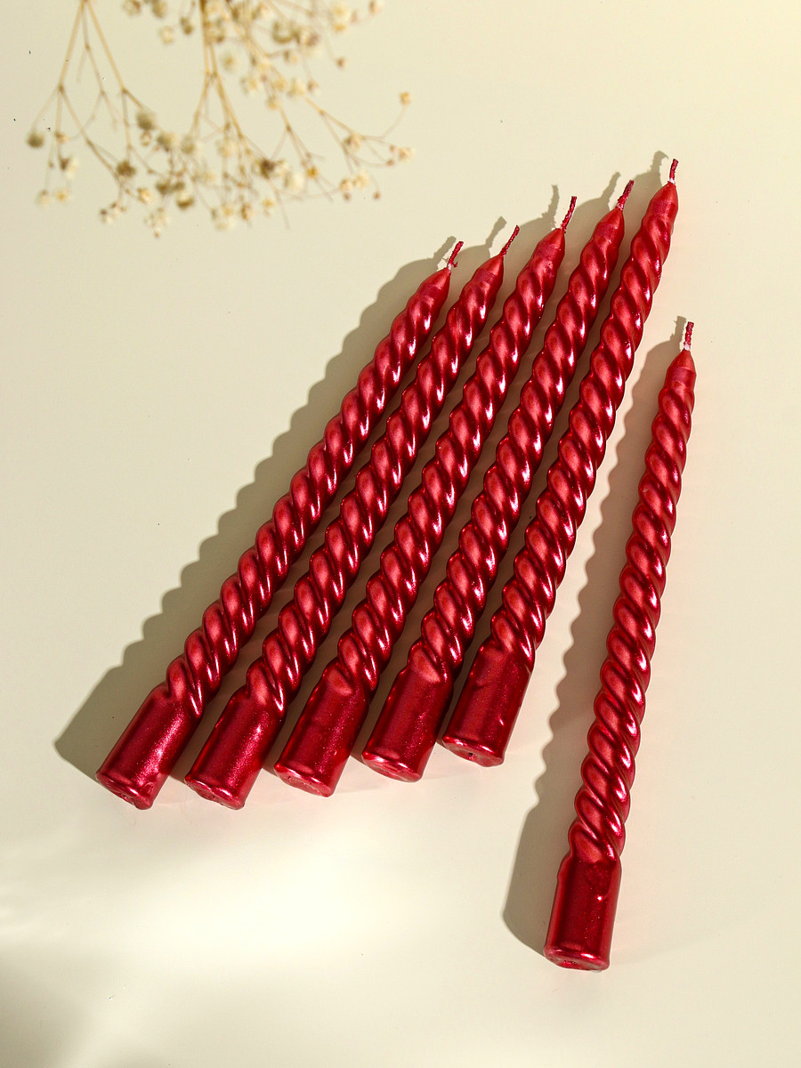 

Набор свечей витых, 1.9×20 см, 6 шт., рубиновый металлик, Красный