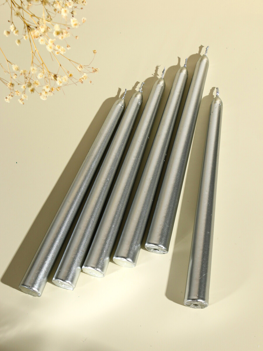 

Набор свечей античных, 1.9×20 см, 6 шт., серебряный металлик, Серебристый