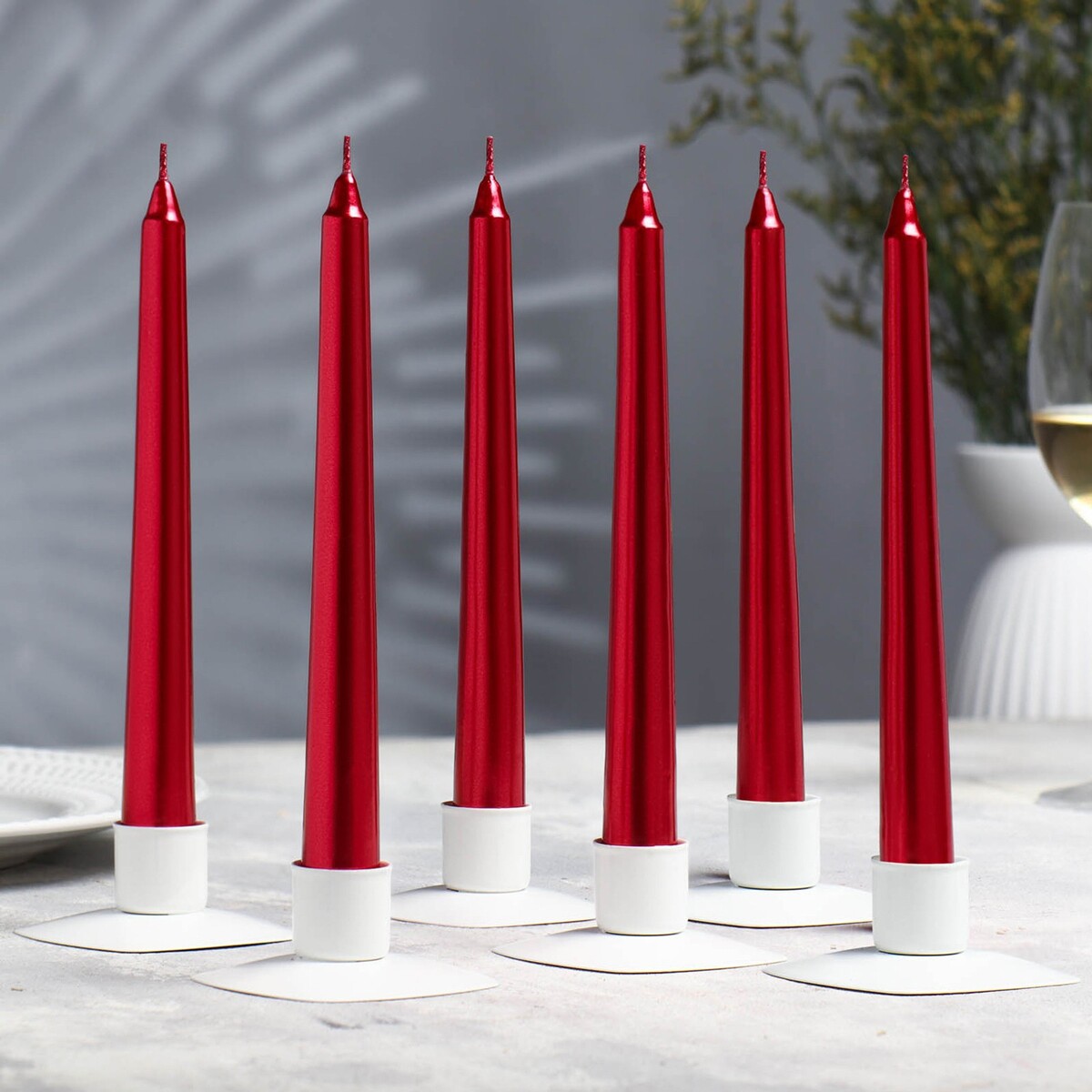 Набор свечей античных, 1,9х 20 см, 6 штук, рубиновый металлик набор свечей античных 2 2х 25 см 2 штуки красный