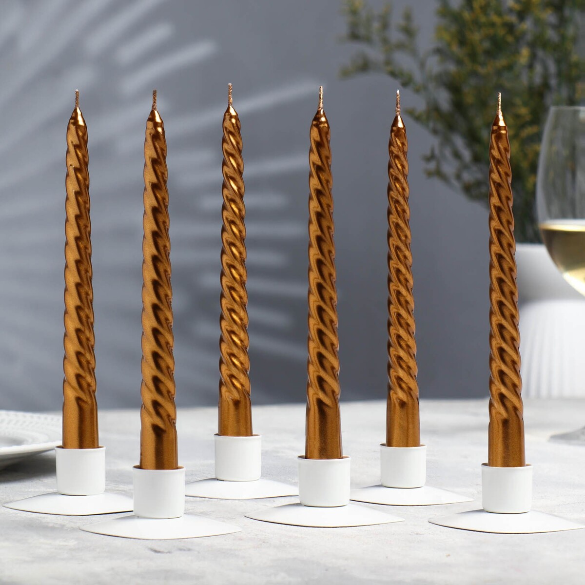 Набор свечей витых, 1,9х 20 см, 6 штук, кофейно-золотой металлик набор мини свечей bougies la francaise 13 шт золотой