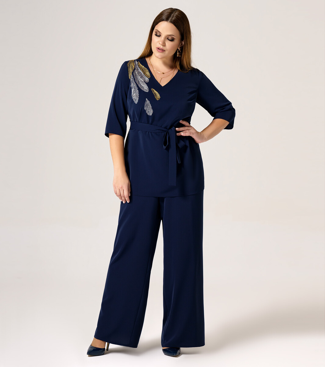 Комплект женский (блузка, брюки) PANDA, размер 56, цвет синий 01122048 - фото 1