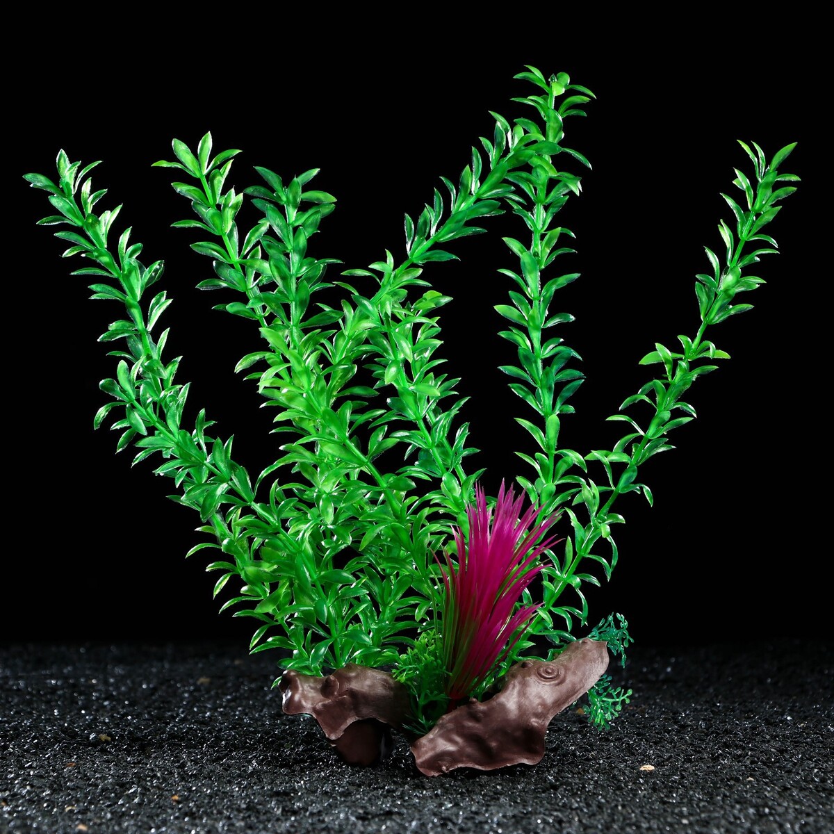 Растение искусственное аквариумное на платформе в виде коряги, 30 см, зеленое растение аквариумное