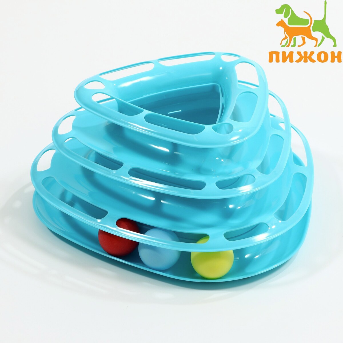 

Игровой комплекс для кошек трехуровневый с шариками, голубой