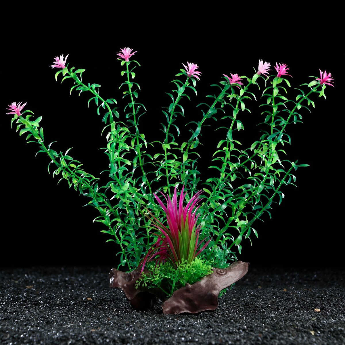 Растение искусственное аквариумное на платформе в виде коряги, 30 см, зеленое растение искусственное аквариумное на подставке под камень 17 х 14 х 16 см