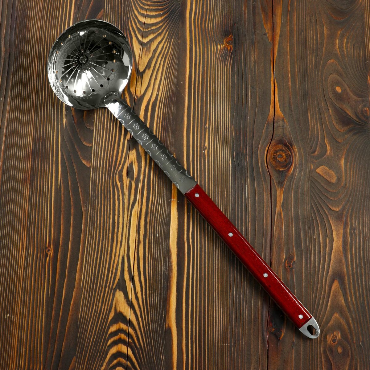 Шумовка для казана узбекская 60см, глубокая, с деревянной ручкой штопор металл с деревянной ручкой навеска yw g364 d 048