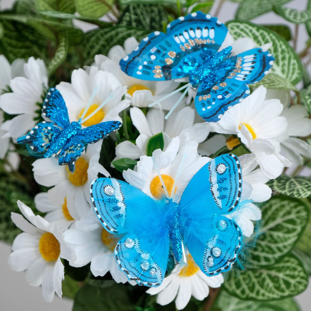 Набор бабочек для декора и флористики, на прищепке, пластиковый, синий, 6шт.,5 см, 8 см и 12 см набор крабов бабочек для волос 3 шт believe in yourself 4 5 х 3 х 3 см