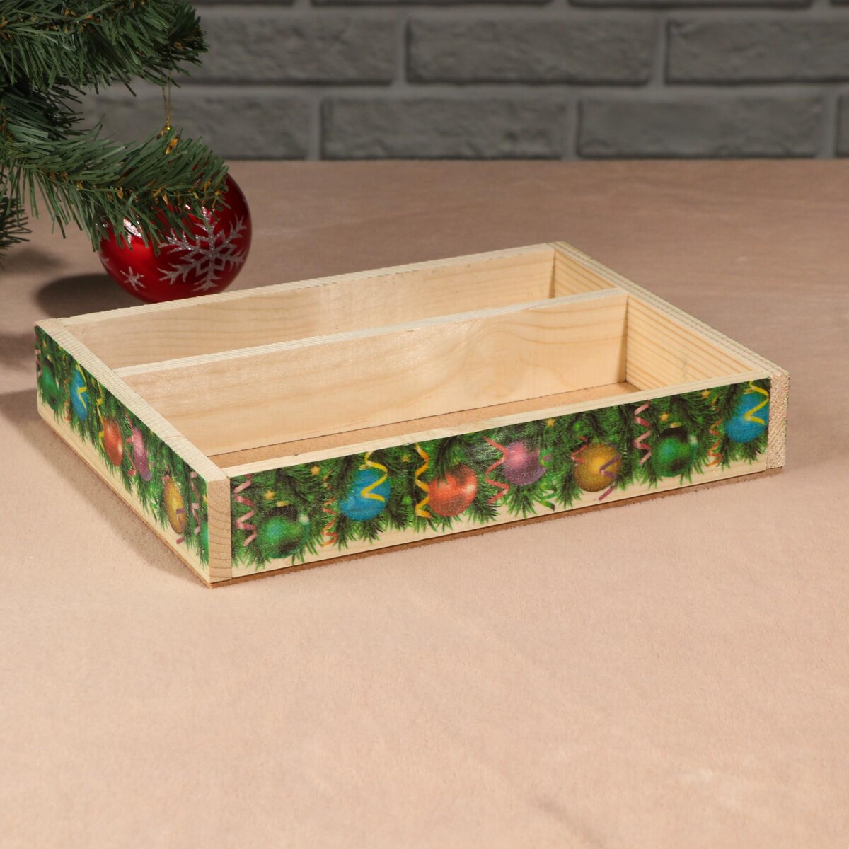 Ящик-кашпо подарочный подарочный ящик 34×21 5×10 5 см деревянный 3 отдела с закрывающейся крышкой состаренный