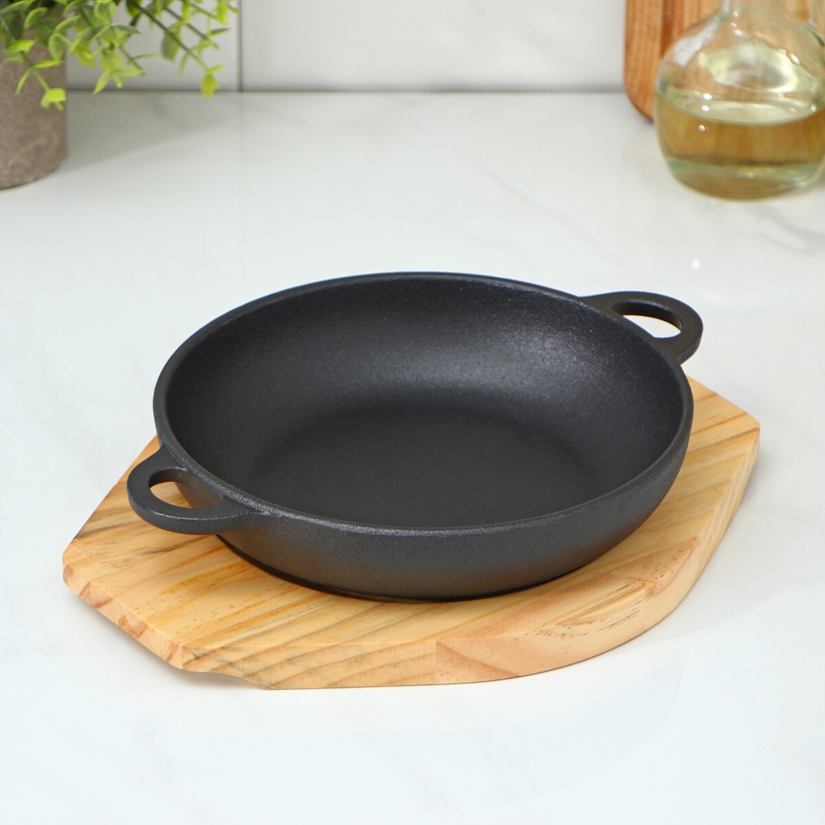 Сковорода чугунная сковорода чугунная на деревянной подставке круг гриль 25×21 3 см чёрный