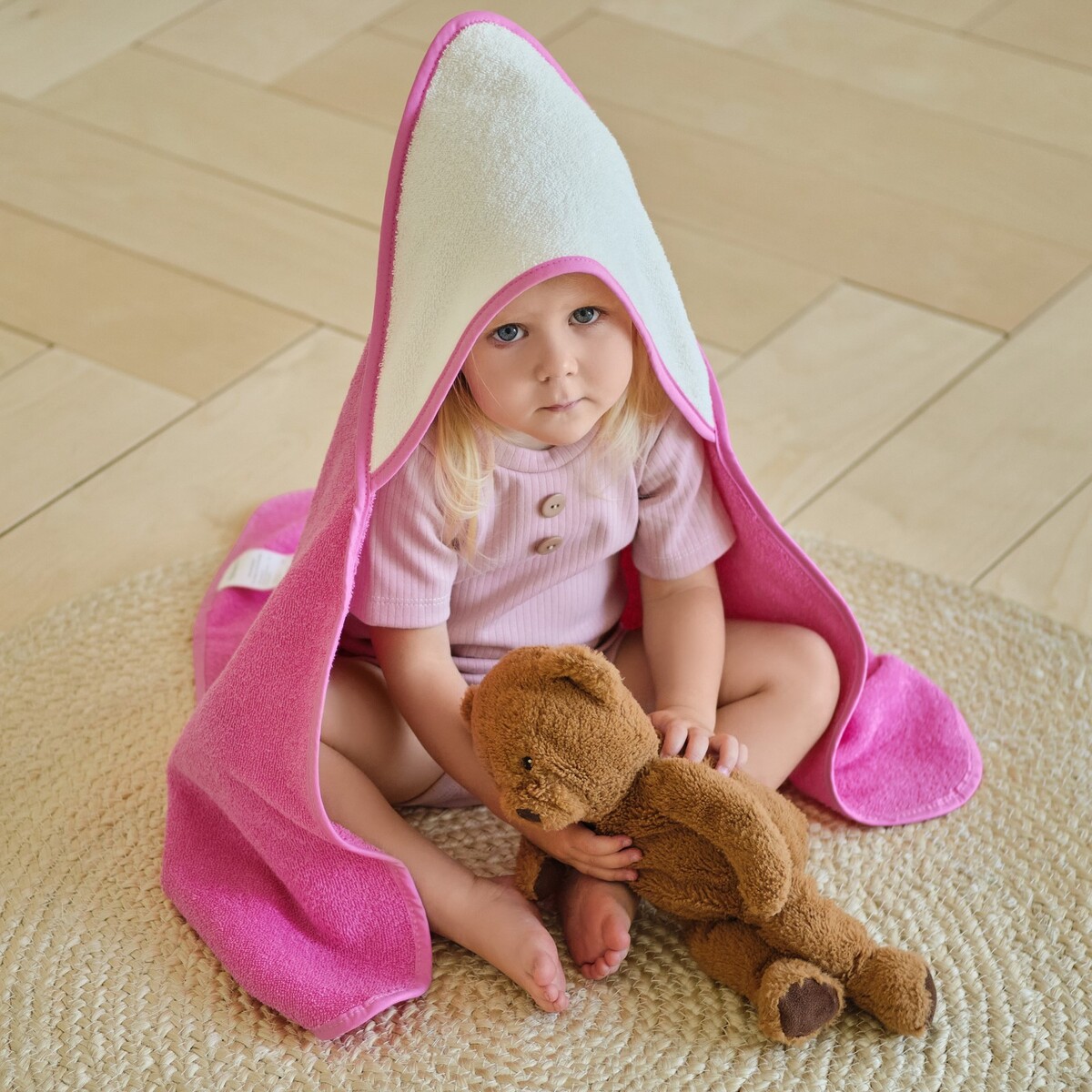 Полотенце уголок махровое полотенца для новорожденных крошка я махровое 75х75 см молочный розовый