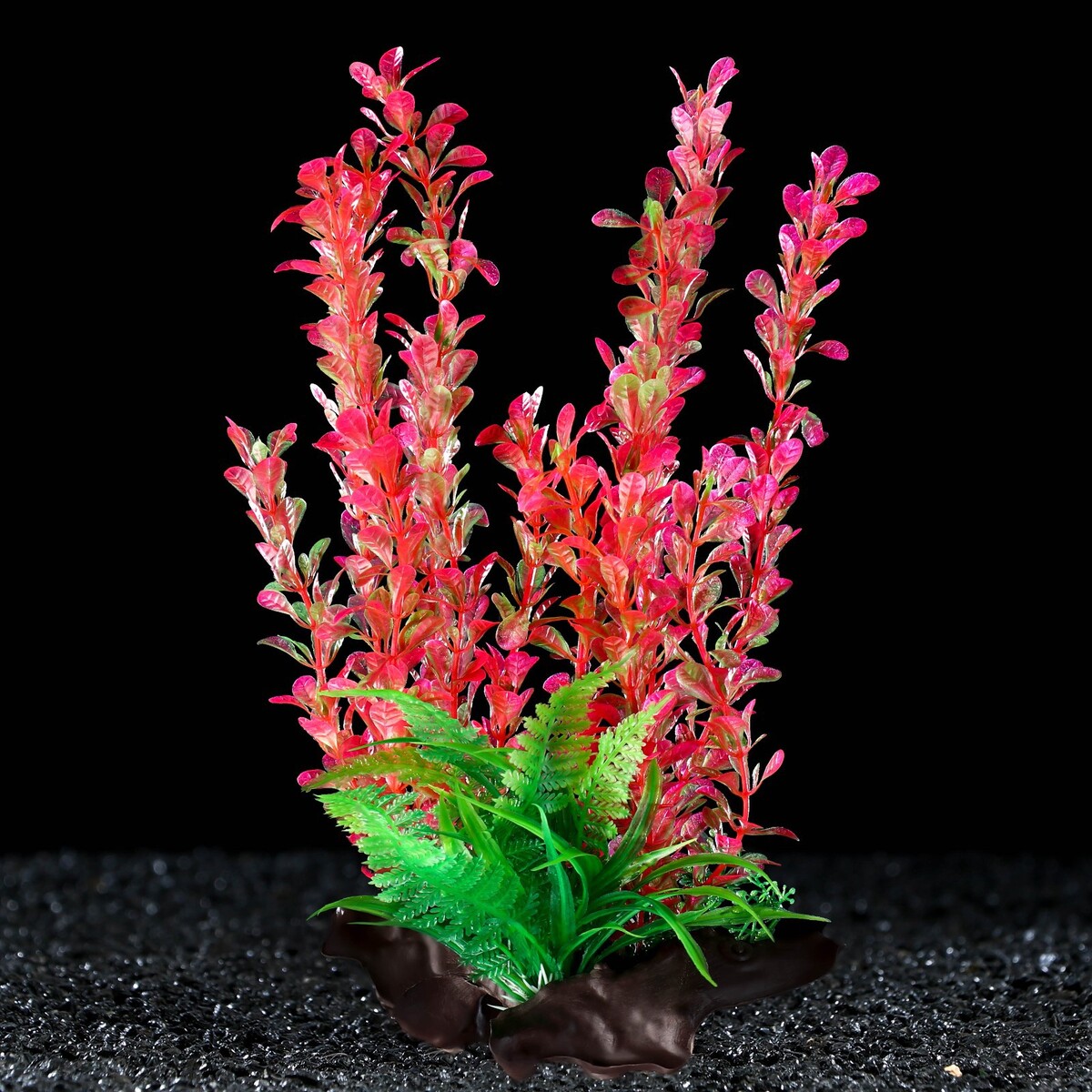 Растение искусственное аквариумное на платформе в виде коряги, 30 см, розово-зеленое