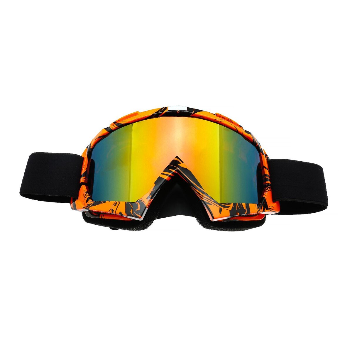 Очки-маска для езды на мототехнике, стекло синий-хамелеон, цвет оранжевый-черный, ом-7 очки маска для езды на мототехнике разборные стекло оранжевый хром