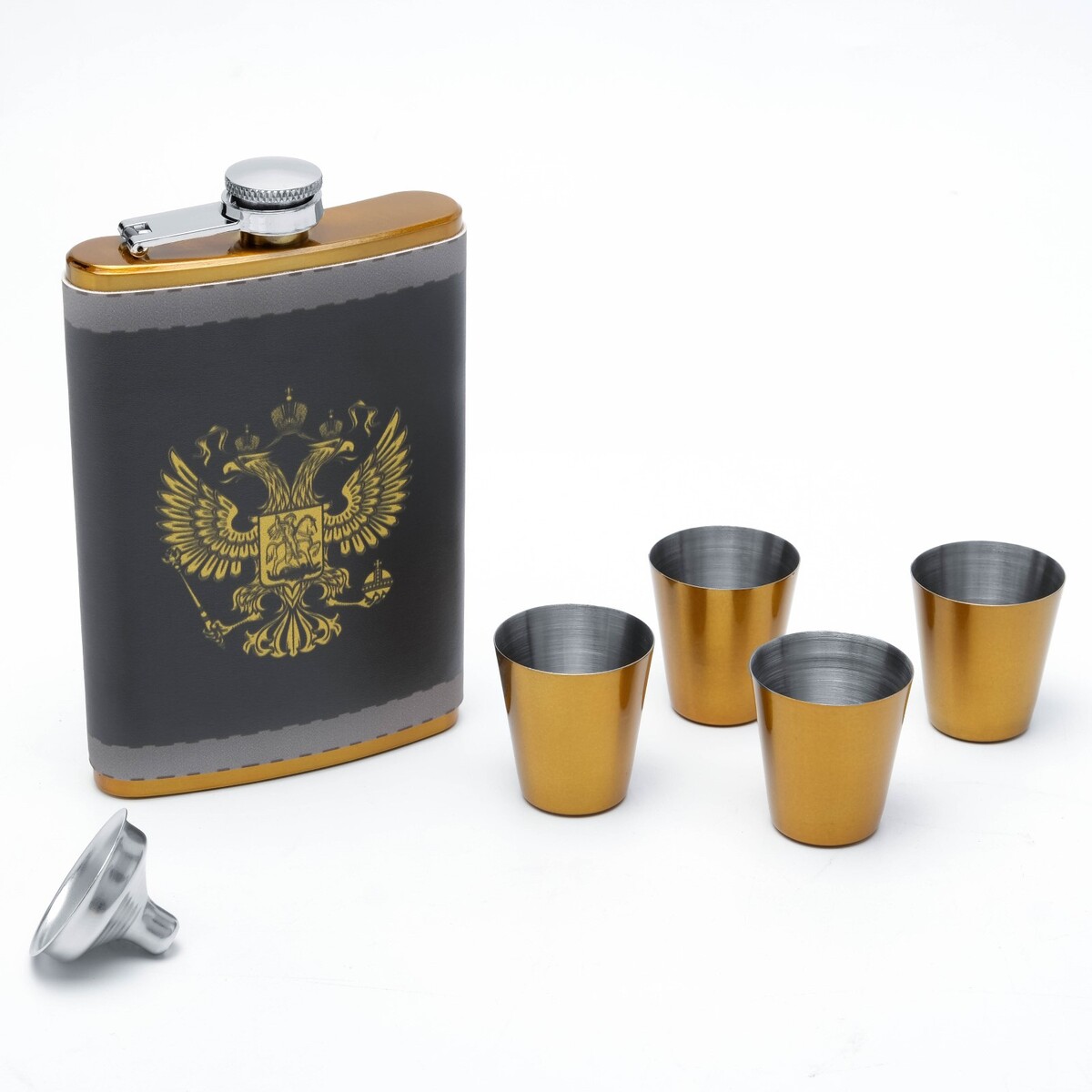 Подарочный набор 6 в 1 кольчугинский мельхиор набор для чая подстаканник никелированный с чернением герб рф стакан
