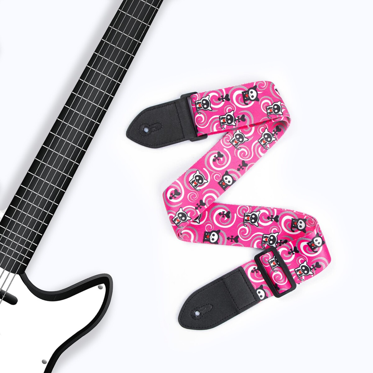 Ремень для гитары, розовый, кошечки, длина 60-117 см, ширина 5 см ремень для гитары длина 60 110 см ширина 5 см