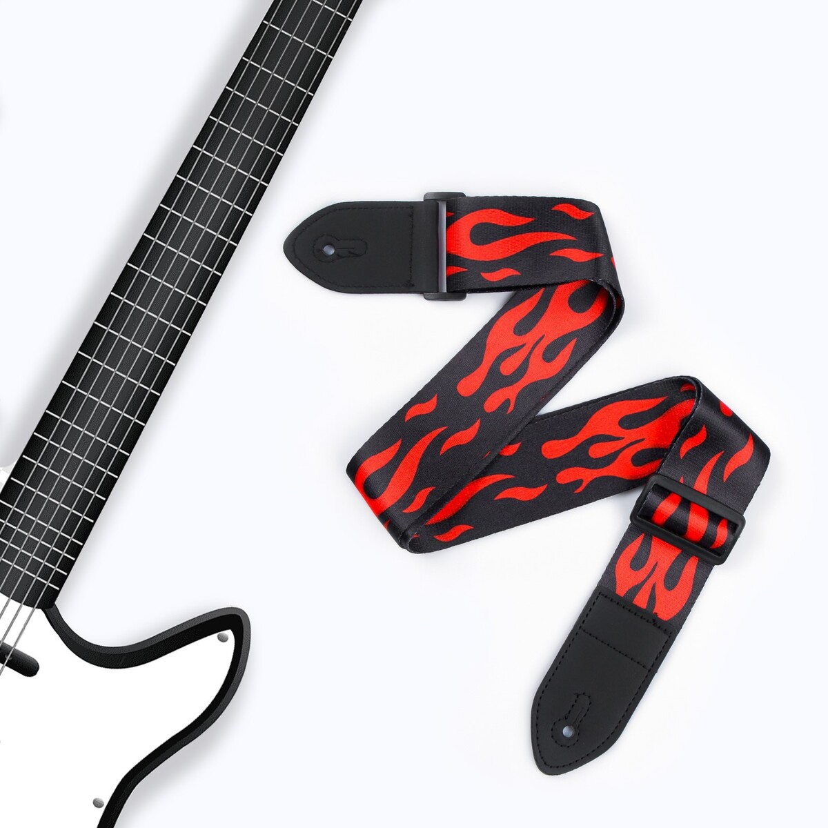 Ремень для гитары, пламя, длина 60-117 см, ширина 5 см ремень для акустической гитары под два держателя