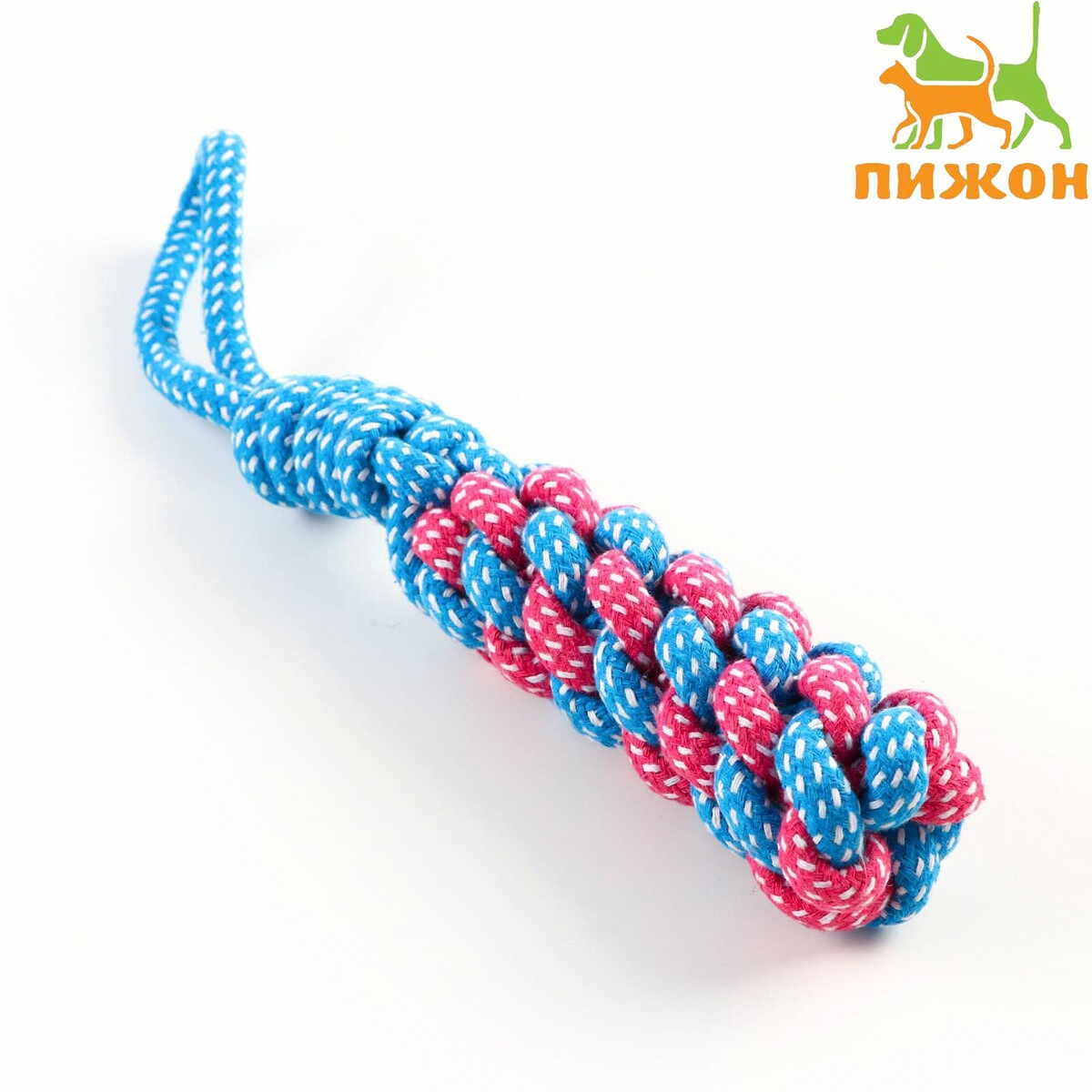 

Игрушка канатная плетеная с ручкой, 120 г, до 31 см, синяя/розовая, Синий;розовый