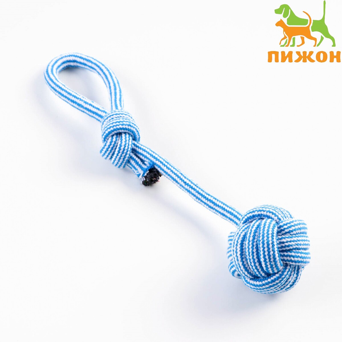 Игрушка-дразнилка для собак с шариком из каната, до 85 г, до 38 см, голубая/белая игрушка мягка для собак