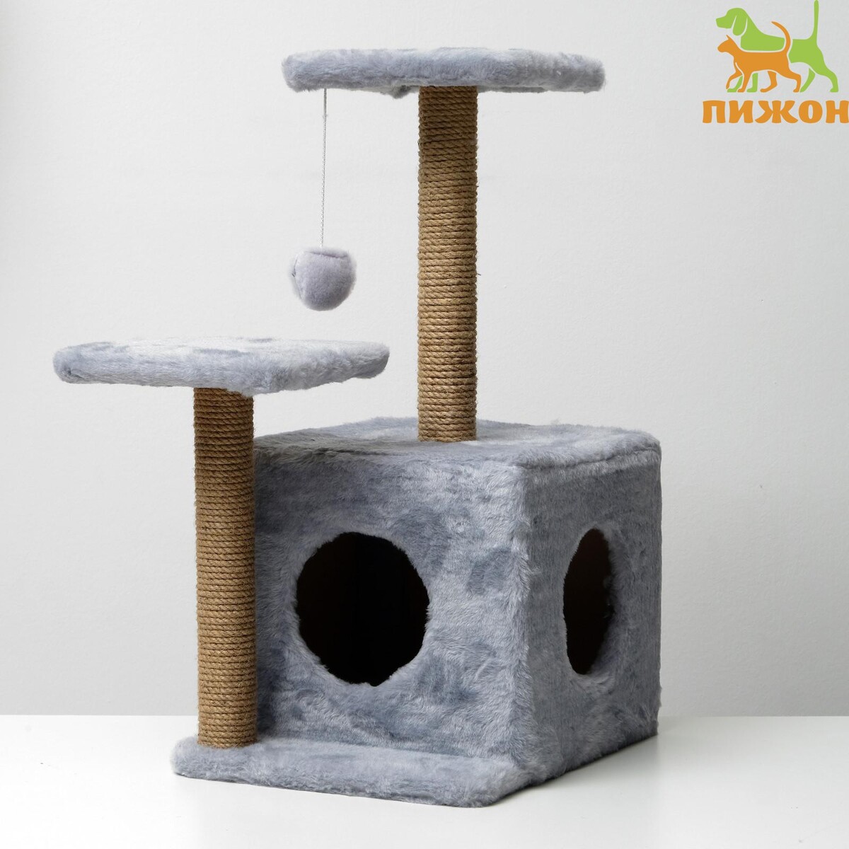 Домик для кошек с когтеточкой, квадратный, 3х-этажный, 45 × 47 × 75 см, серая комплекс для кошек с когтеточкой и аркой чесалкой