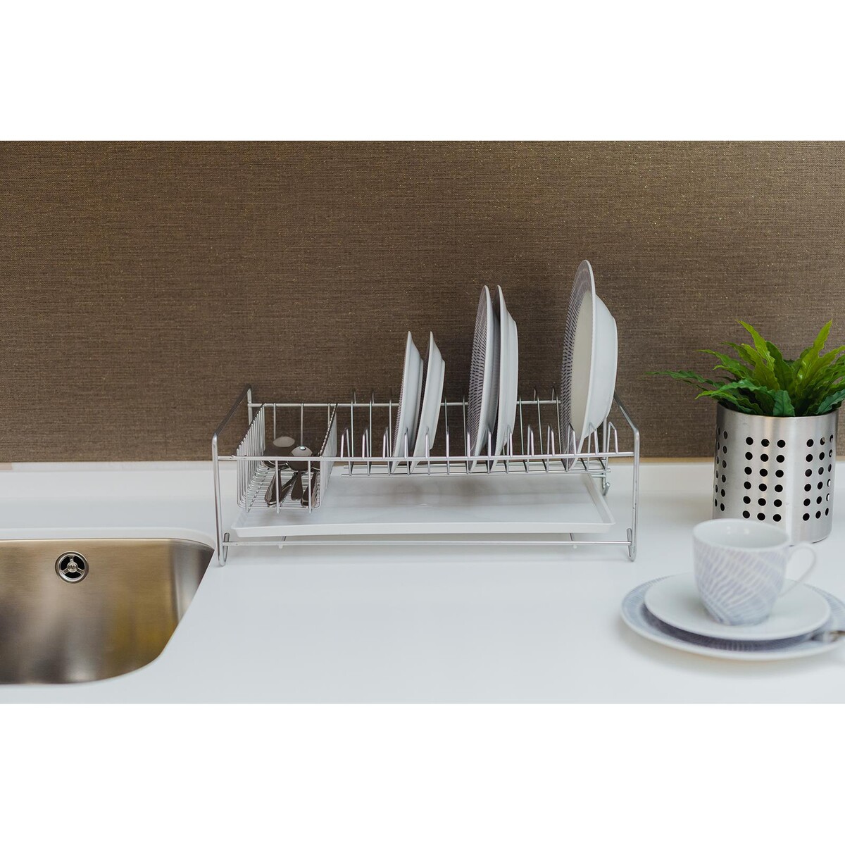 фото Сушилка для посуды с поддоном, 40×23×15 см, цвет хром no brand