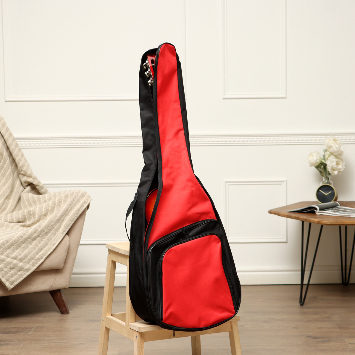 фото Чехол для гитары классический, в клетку, c 2-мя ремнями, объемные карманы, 100 х 39 х 6 см music life