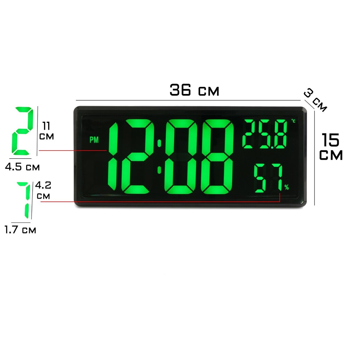 Часы электронные настенные, настольные, с будильником, 36 х 3 х 15 см часы электронные настенные настольные с будильником 36 х 15 х 3 см красные цифры