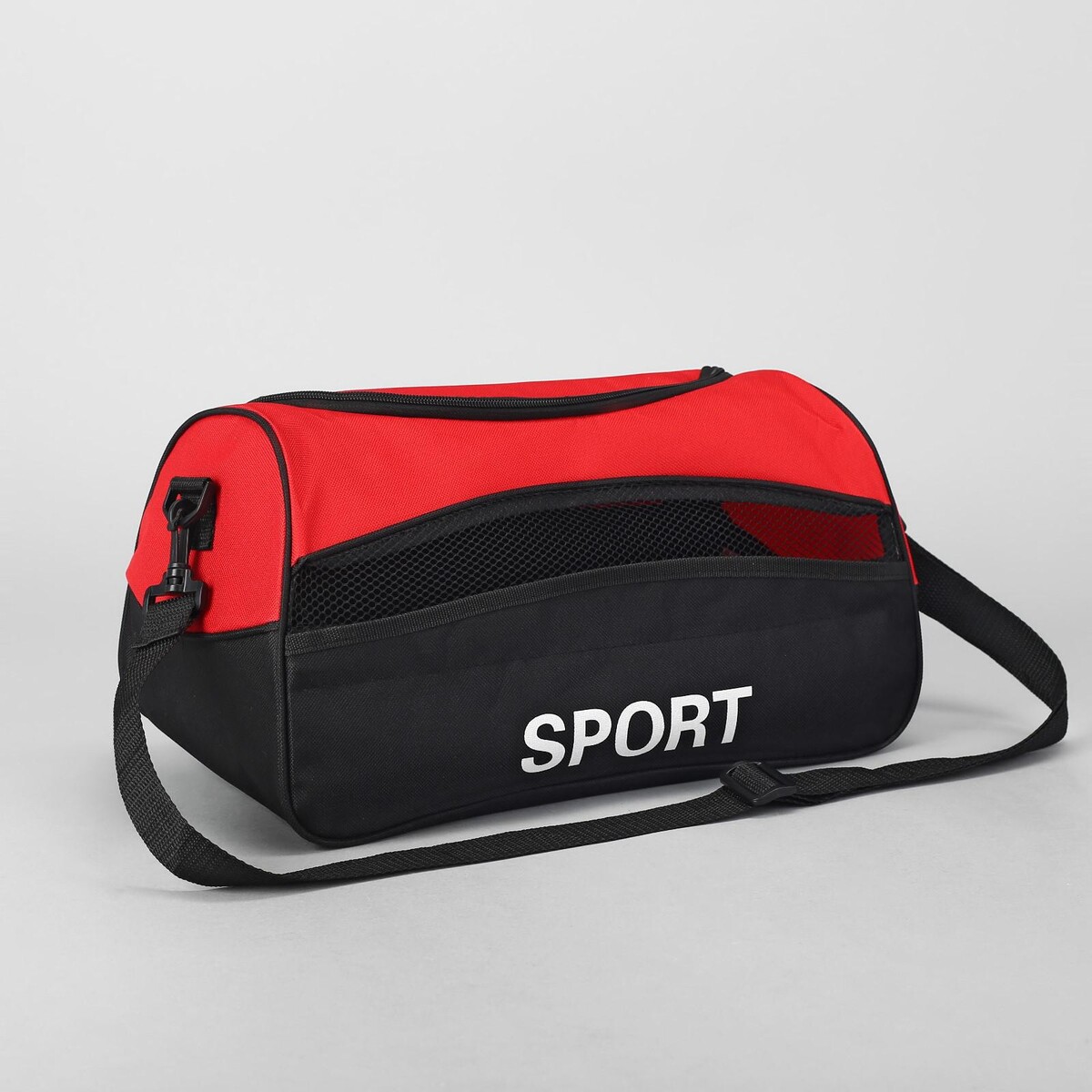 Сумка спортивная на молнии, наружный карман, длинный ремень, цвет красный/черный сумка дорожная на молнии наружный карман длинный ремень серый